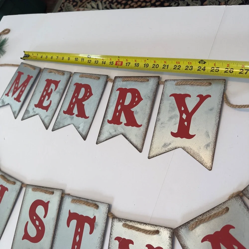 Merry Christmas Galvanized Metal Banner Rustic‎ Farmhouse Holiday Bunting 42in